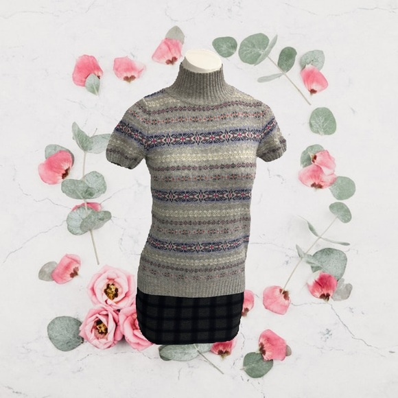 STILE BENETTON CASHMERE BLEND ITALIAN YARN SHORT SLEEVES HIGH NECK SWEATER S - Picture 2 of 7